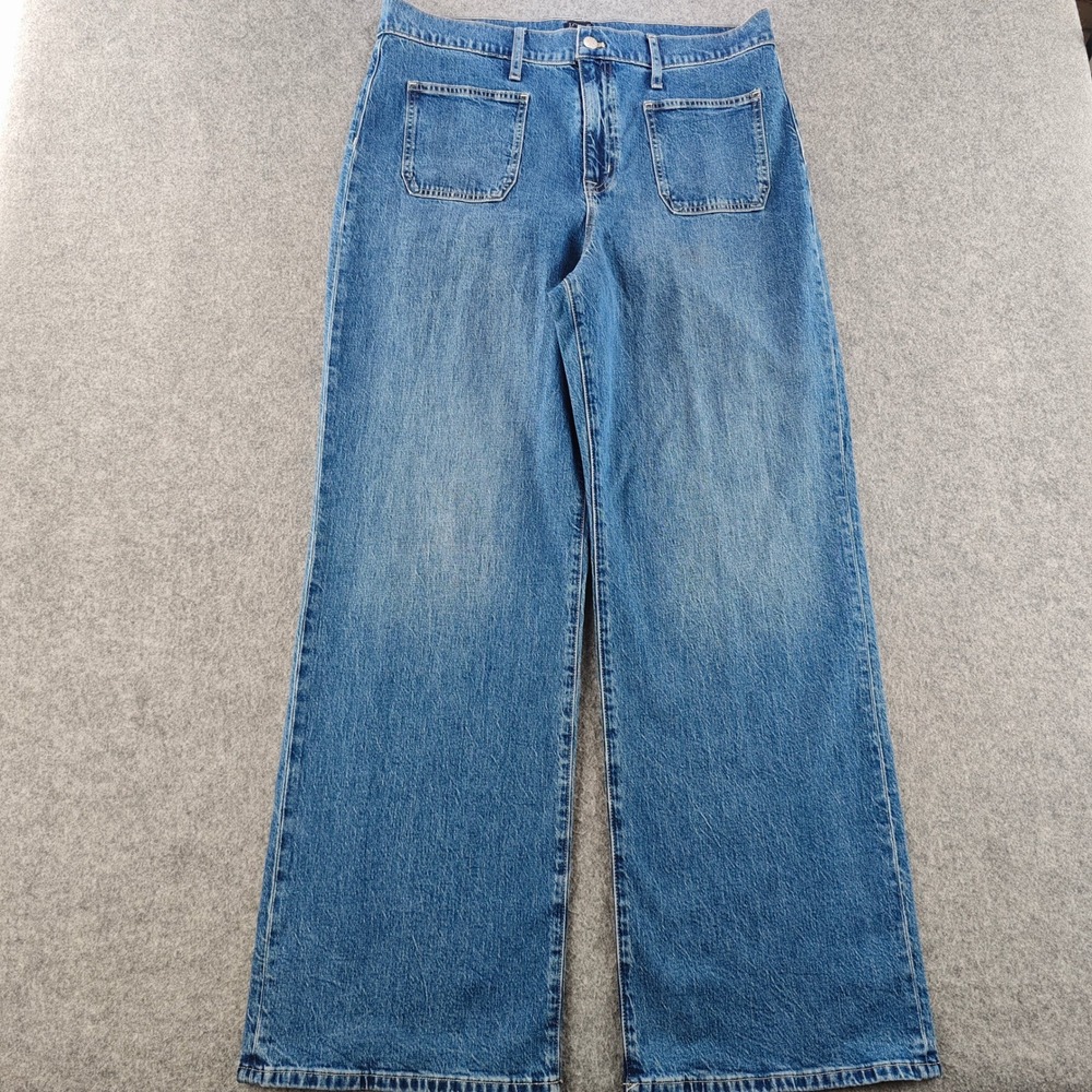 J.Crew High Rise Full Length Wide Leg Jeans Womens 32 Medium Wash Blue Stretch